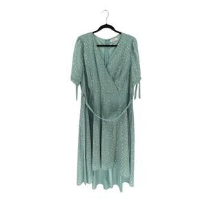 Quiz Women's Sea Green and Gold Metallic Midi Wrap Dress - Size 14